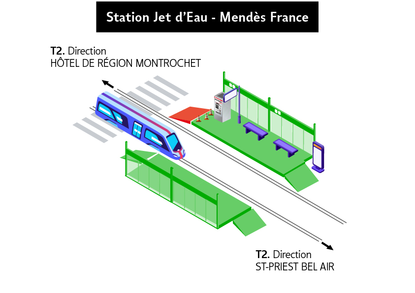 Station Jet d'eau direction Hôtel de région Montrochet